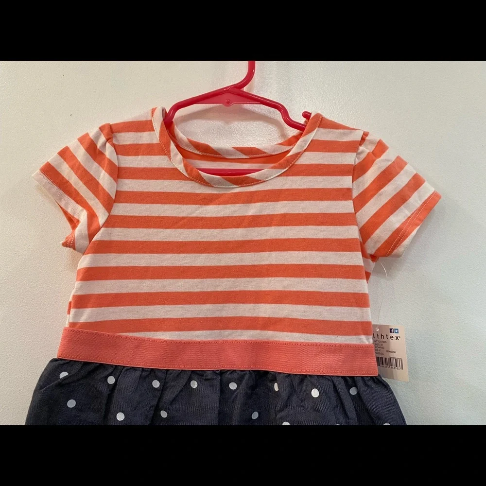 NWT!!  Healthtex Coral stripe and denim dress.  Size 3T - Picture 3 of 5